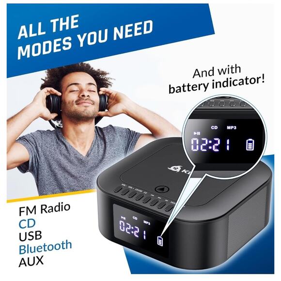 KLIM Boombox E1 - CD Player Portable Audio System, xtra BASS Subwoofer,FM,Remote - Picture 3 of 8